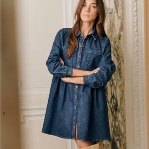 Sezane Leana Dress in Dark Blue Denim, NWT